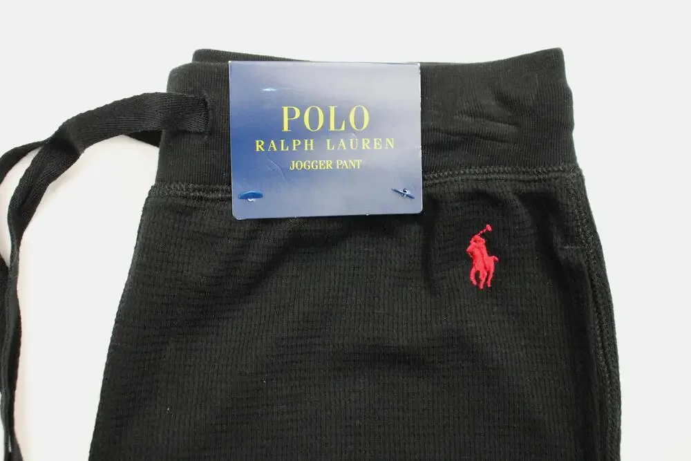 Polo Ralph Lauren Sleep Pants Mens S Black Waffle Knit Jogger Lounge Pajama